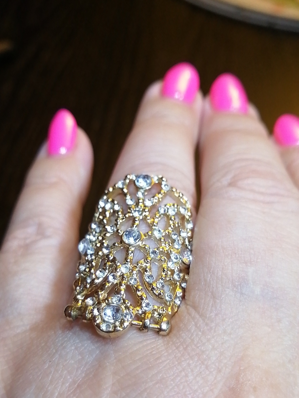 Gold Filigree Crystal Statement Ring - Gold